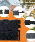 Wood Look Garden Edging Border 2.4 Inch Tall Lawn And Landscape Border For Flower Beds Tree Rings And Pathways Durable All Weather PE Material Easy To Install Low Maintenance Black with installation steps and connectors.