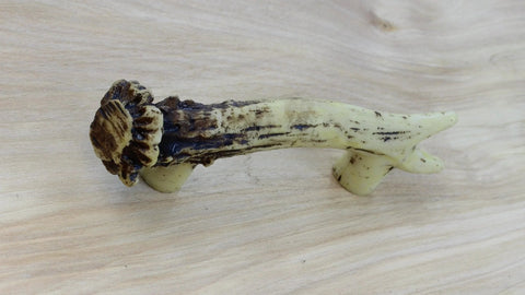 Heavy Duty 3 Inch Antler Cabinet And Drawer Knob Set (2 Pack) with realistic antler detail on wooden surface