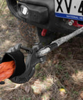 Beefy Forged Steel Winch Hook For Five Sixteenth Inch Cable, Six Ton Capacity, attached to off-road vehicle bumper