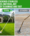 Rotary Lawn Edger With 58 Inch Adjustable Handle A Real Workhorse For Clean Edges Along Sidewalks And Driveways Durable Stainless Steel Build And Rust Proof Sharp Blade System Perfect For Tidy Garden Edges in comparison with a competitor's product.