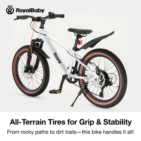 Kids Mountain Bike 20 Inch Aluminum Frame With 7 Speed Gears, Suspension Fork, Front And Rear Disc Brakes, Side View