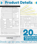 Twenty Pack 5.5 by 8.5 Inch Vehicle Inspection Report Books With 31 Sets Per Book 2 Ply Carbonless Yellow Copy Daily Pre Trip DVIR Forms For Fleet Inspections 310 Total Forms, shown open with form layout and 20 packs