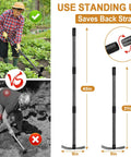 All In One Garden Hoe And Cultivator Tool 2 In 1 Heavy Duty Dual Head With 45 Inch Adjustable Long Handle for back strain relief