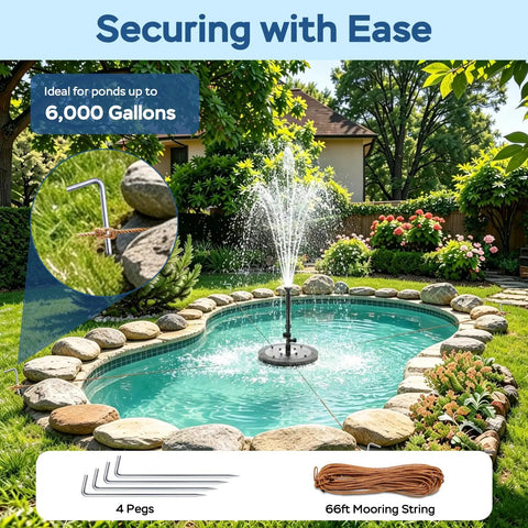 Floating Pond Fountain Pump With Lights Remote Control RGB LED 660 GPH Aerator demonstrating easy setup in a garden pond