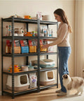Beefy Heavy Duty Metal Garage Shelves 5-Tier Storage Rack With 2000 Lb Capacity, Adjustable Kitchen Pantry Basement Organizer, Black Steel Shelving Unit For Tools And Cans, Durable Built In Ribs, 59 In H By 28 In W By 12 In D used as pantry storage
