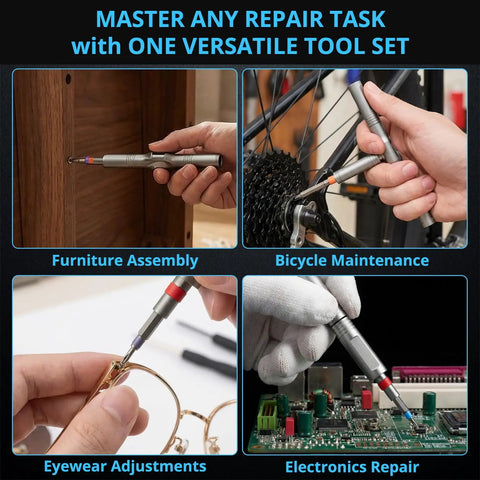 Magnetic Ratchet Screwdriver Set With 50-In-1 Bits used for furniture, bicycle, eyewear, and electronics repair
