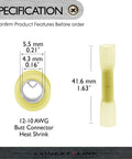 Top Rated Heat Shrink Butt Connectors 25 Pack Yellow 12 To 10 AWG Electrical Wiring Crimp Splices specifications and dimensions.