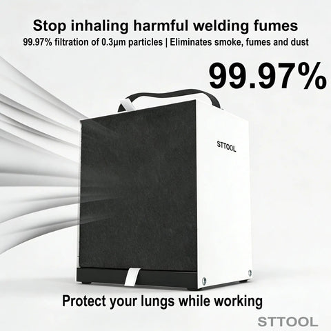 Low Power Solder Fume Extractor With 4 Layer Filtration featuring dual HEPA and carbon filtration in white and black design