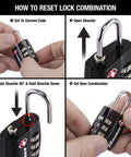 TSA Approved Luggage Lock With Wide Lock Body And Thin Steel Shackle, Resettable 3-Digit Combination; tutorial steps