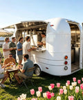 13 Foot White Mobile Catering Trailer Turnkey Commercial Food Truck With Fully Equipped Kitchen Setup Dot Approved serving food outdoors.