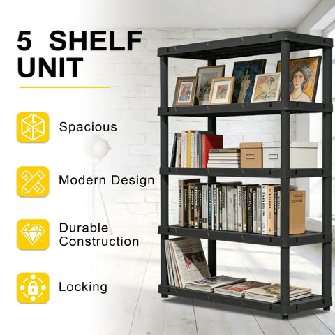 Beast Grade 72 Inch Tall Plastic Garage Storage Shelves With Five Robust Tiers Taking On Heavy Lifting Up To 700 Pounds No Sweat Free Standing Setup Perfect For Basement Tool Storage And Laundry Room Clutter Crushing