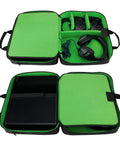Open Grab And Go Console Carrying Case For Xbox Series S, Xbox One, And Xbox 360 showing storage for controllers, cables, and headset