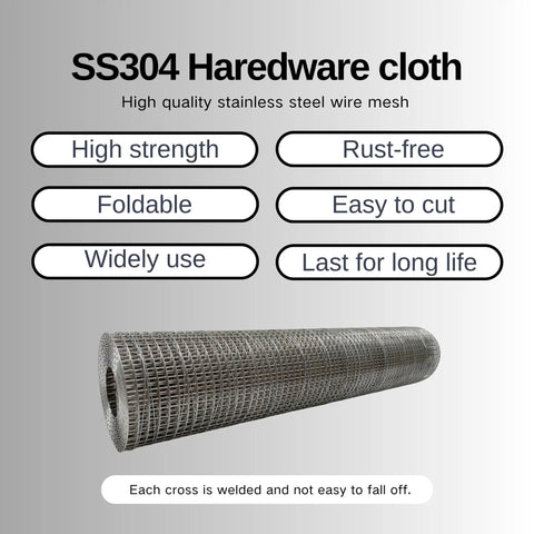 23.5 Inches By 10 Feet Stainless Steel Hardware Cloth One Quarter Inch Mesh Wire Screen Roll For DIY Projects Enclosures Garden Fences And Rodent Protection Built To Last on display showing key features.