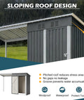 5x3 Ft Outdoor Storage Shed And Gazebo Combo with sloping roof design, gray metal structure in a rainy backyard setting.