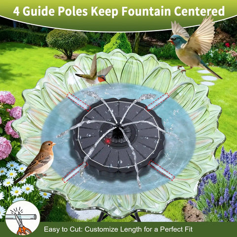 Cloudy Day Ready Solar Fountain For Bird Bath With 2000mAh Battery Backup Glass Garden Water Feature With 3.5W Pump 8 Nozzles