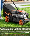 21 Inch Self Propelled Gas Lawn Mower With 170cc 4 Stroke OHV Engine Walk Behind For Thick Grass Fuel Efficient Power Easy Start Durable Construction Ideal For Home Yards And Small To Medium Lawns, 7 adjustable cutting heights