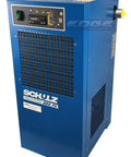 Tough As Nails Refrigerated Air Dryer With Zero Fuss Moisture Control And Heavy Duty Oil Stripping Filters Designed For 15 To 20 Horsepower Compressors, blue unit with controls and ports.