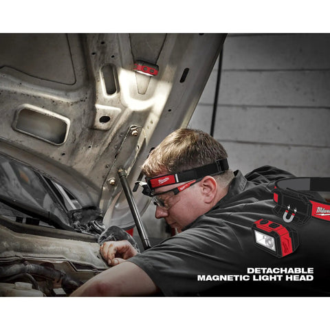 Mechanic using Rechargeable Magnetic Task Light With LED on car hood with detachable magnetic light head