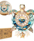 Hands-On 3D Clock Kit For Adults, Turtle Design Mechanical DIY Pendulum Clock With Roman Numerals, box shown