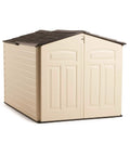 Slide-Lid Resin Outdoor Storage Shed For Backyard Gear And Tools, Weather Resistant Beige Brown, 5 By 6.5 Ft, Easy Access Lid