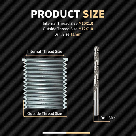 Thread Repair Kit M10X1.0X12.7MM With Stainless Steel Inserts And HSS Drill Tap Counterbore And Installation Driver size details