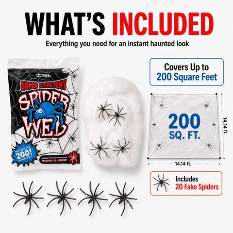 Epic Halloween Fake Spider Webs With 200 Square Feet Of Stretchable Yard Netting And Twenty Realistic Creepy Crawlers For Indoor Outdoor Home Party Decor That Brings Total Goosebumps with packaging and spiders.