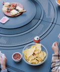Surround Surface For Yukon Fire Pit Lid Durable Cold Rolled Steel Shield as tabletop with snacks and cards, 34.5 inch