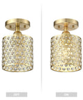 3 Pack 1 Light Crystal Gold Pendant Light For Kitchen Island Semi Flush Mount Brushed Bronze Finish 5.8 Inch Modern Crystal Metal Shade Ideal For Bar Dining Room Corridor Living Room - light off and on view