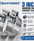 3 Inch Exhaust Clamp Narrow Band Stainless Steel Slip Fit Connector, 2 Pack for Exhaust Pipes, Muffler, Catalytic Converter