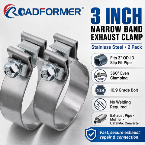 3 Inch Exhaust Clamp Narrow Band Stainless Steel Slip Fit Connector, 2 Pack for Exhaust Pipes, Muffler, Catalytic Converter