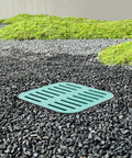 Heavy Duty Outdoor Drainage Catch Basin With Grate Kit For Yards And Lawns 15.7 Inch Square installed on gravel