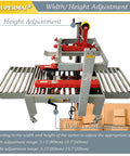 Crush Your Shipping Rush Like A Boss With This Smooth Auto Carton Sealer Machine For Quick Box Taping, showing height adjustment features.