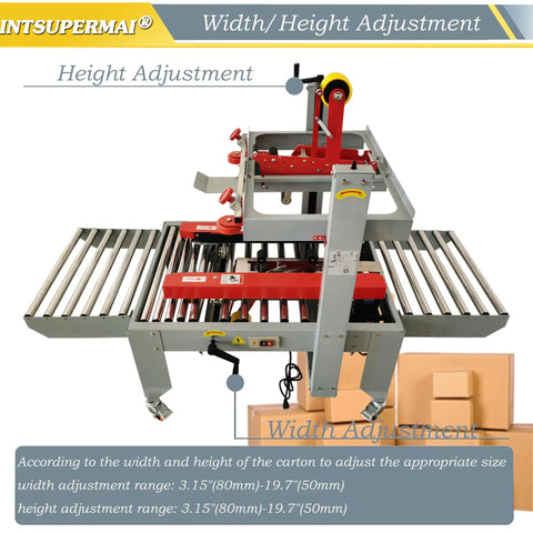 Crush Your Shipping Rush Like A Boss With This Smooth Auto Carton Sealer Machine For Quick Box Taping, showing height adjustment features.