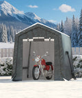 Heavy Duty Outdoor Portable Storage Shed With Roll Up Door And Vent Waterproof 240G PE Tarp UV Resistant Shelter For Motorcycle Firewood Garden Tools All Weather Gray 6x8 with motorcycle