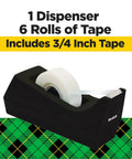 Six Rolls Of Ultra Clear Invisible Tape With Desktop Dispenser, 3/4 inch by 1000 inch, on black desk dispenser