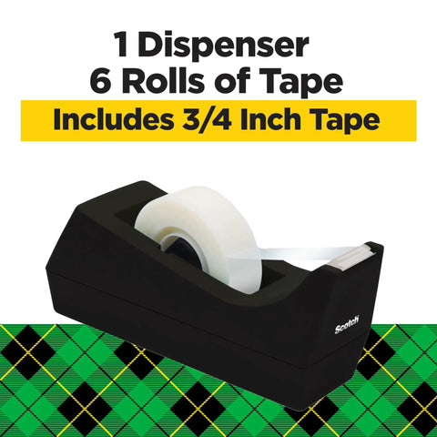 Six Rolls Of Ultra Clear Invisible Tape With Desktop Dispenser, 3/4 inch by 1000 inch, on black desk dispenser