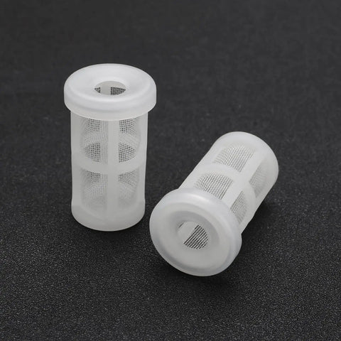 Two Ten Piece Heavy Duty Nylon Paint Sprayer Filter Kit 50 Mesh Suction Feed Strainers on a dark background.