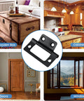 Rock Solid Four Pack Black Non Mortise Butt Hinges With Mounting Screws For Furniture And Window Frames Offering No Sweat Setup And Dang Tough Iron Build In Two Inch Size displayed with wooden box, cabinets, doors, and windows