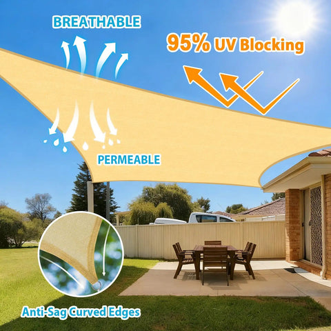 Rectangular 10x20 Shade Sail In Sand Color For Outdoor Patio Garden Deck Backyard Deck Ready UV Blocking Breathable Canopy