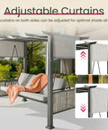 2 In 1 Convertible Porch Swing Bed For Three With Wicker Armrests And Adjustable Canopy, featuring adjustable curtains