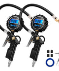 Two Pack Digital Tire Inflator With Pressure Gauge And Backlit Display, 250 PSI Air Chuck Kit, Rubber Hose, Quick Connect
