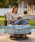 Woman reading in patio swivel chair with 64 Pack Rubber Stem Bumper Glides For 1/4 Inch Mounting Hole Replacement Chair Glides.