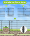 Installation illustration of 12 Panel Garden Fence With 1 Gate 26 Feet Long And 36 Inches High Rustproof Metal Wire No Dig Animal Barrier