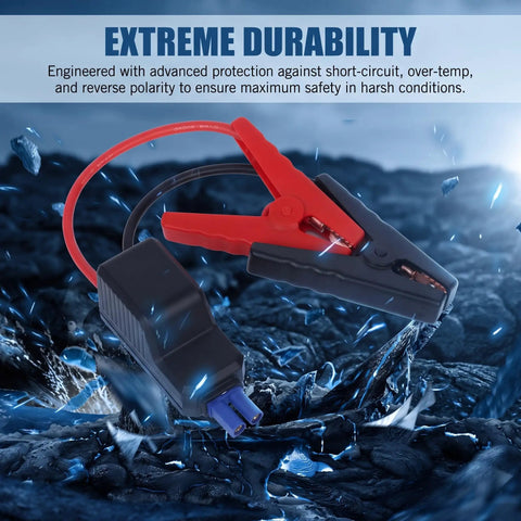 Heavy Duty Car Emergency Battery Jump Cable With EC5 Connector And Snappy Battery Clamps For 12 Volt Portable Starters close-up of cables with clamps.
