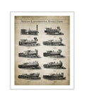 Steam Locomotive Evolution Canvas Print Dope Retro Railroad Wall Art Transportation Decor, 30x40 polyester canvas, locomotives timeline