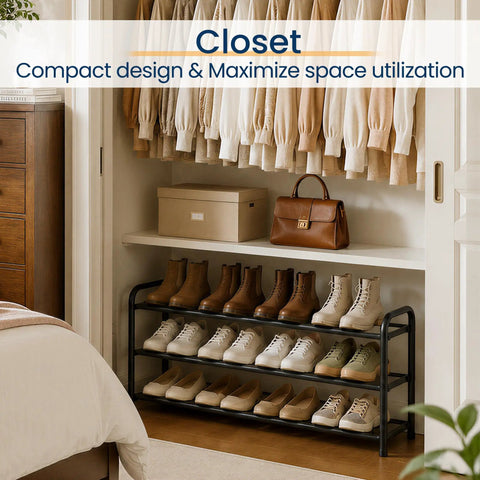 Super Roomy Three Tier Expandable Shoe Rack Black Metal Storage Shelf For Entryway Closet Organization That Actually Holds All Your Kicks Without The Mess Easy Setup Modern Space Saver