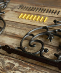 16 Inch Cast Iron Shelf Brackets 4 Pack Black Corbels with mounting hardware, detailed design, heavy duty for wall support.