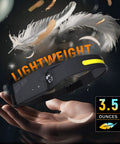Rechargeable LED Headlamps Two Pack 1200 Lumens Dual COB 230 Degree Wide Beam Light in hand, emphasizing lightweight design.