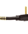 Top Shelf 10 Ft Coiled Replacement Power Cord With 3 Prong Sjt 14/3 Wire And Right Angle Plug UL Certified USA built heavy duty black cable close-up.