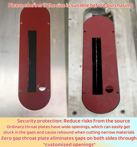 Throat Plate For Saw Guard Replacement Fits 13/16 X 8 Inch Table Saw Gap Cover Between Blade And Work Surface Compatible With 36-725 1791788B 080035003093 Easy Install Durable Build Reduces Dust And Vibration, shown installed on table saw.